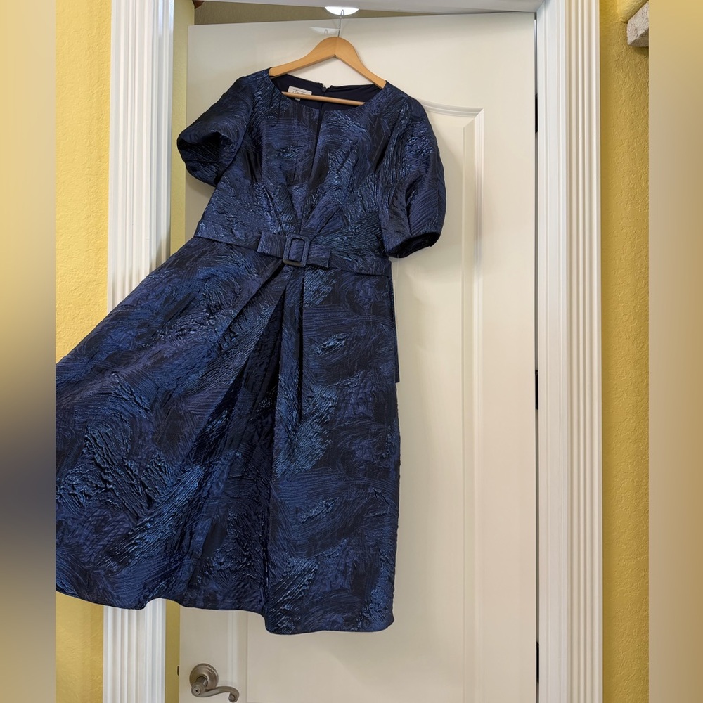 Teri Jon Midnight Blue Dress with Textured Detail